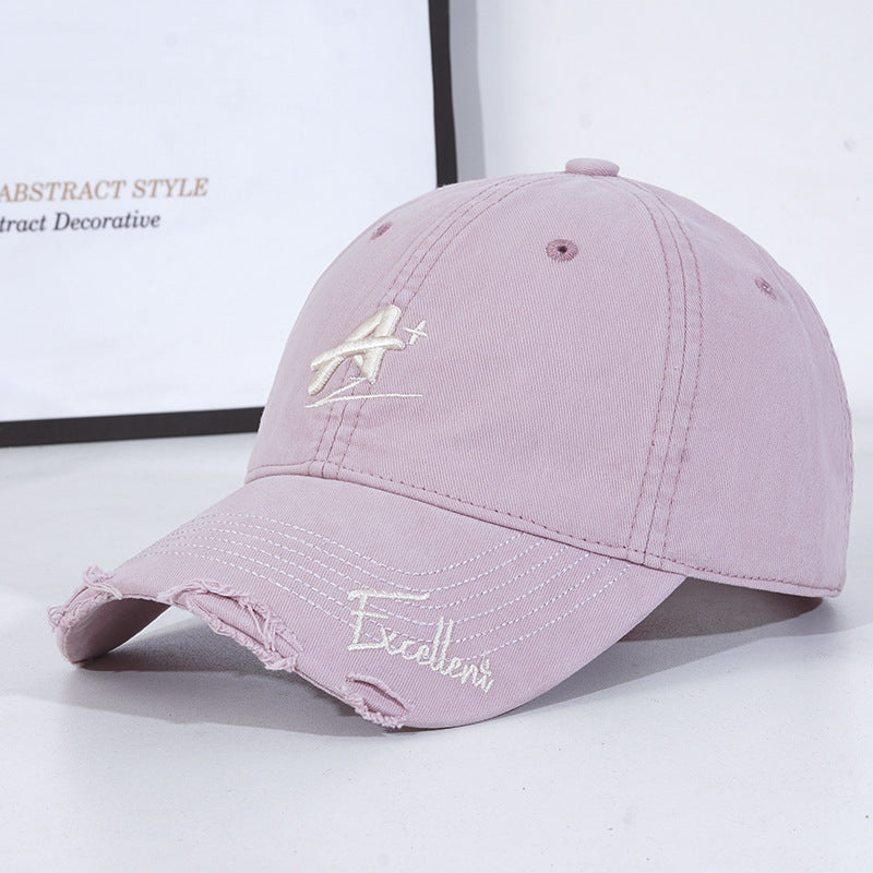 Fashionable All-match Soft Top Baseball Cap Ripped Sun-proof Peaked Cap