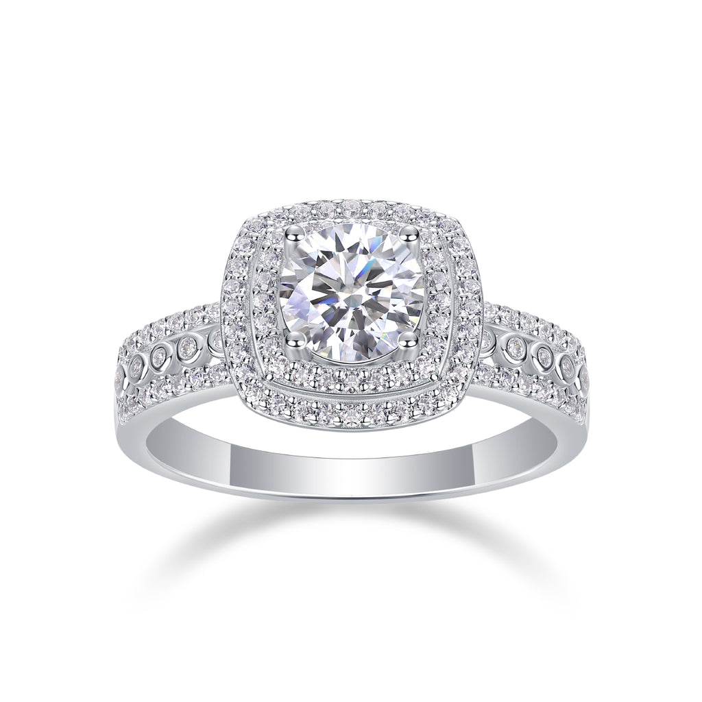 French Holiday - A Wedding Ring Set With 1-carat Top-quality Moissan S925 Silver And Platinum-plated Diamond. The Ring Can Be Inspected With A Diamond Pen