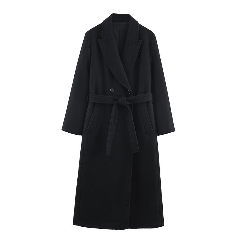 Women's Blend With Belt Long Overcoat Outerwear