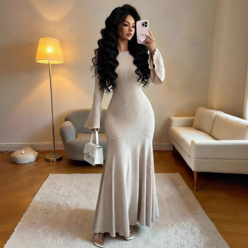 Mermaid Skirt Lotus Trumpet Sleeve Dress