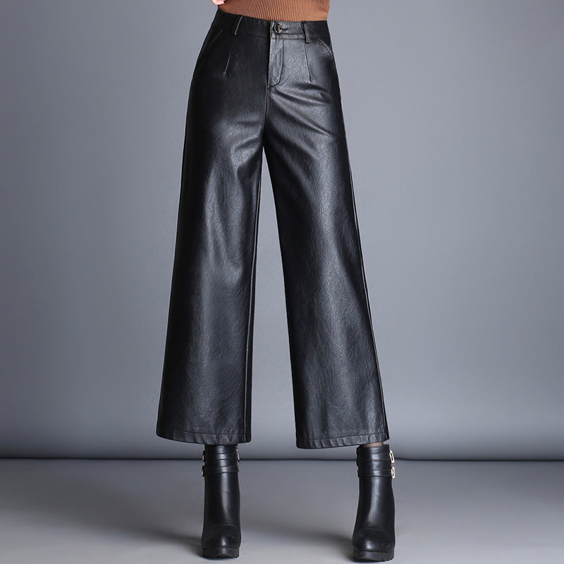 Fashion plus size loose women casual leather pants