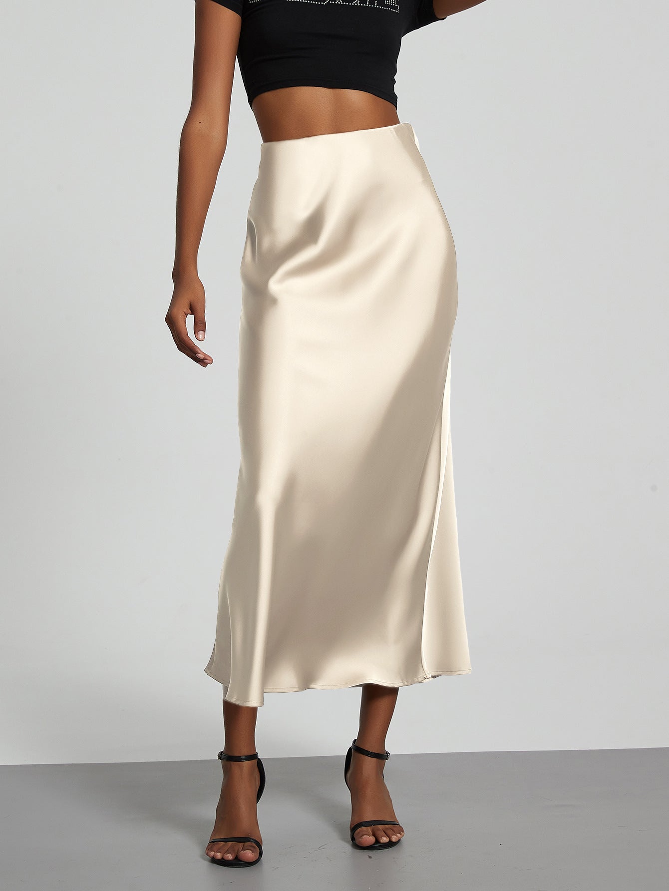 European And American Style Elegant Texture Satin Slimming Straight Mid-length Skirt
