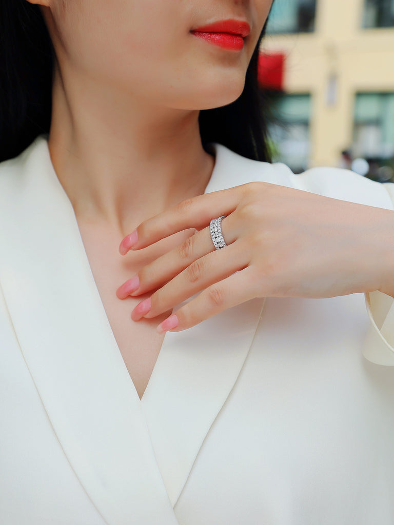 Rotating Love - A Wedding Ring Set With Top-quality Moissanite S925 Silver And Platinum-plated Diamond Can Be Tested With A Diamond Pen