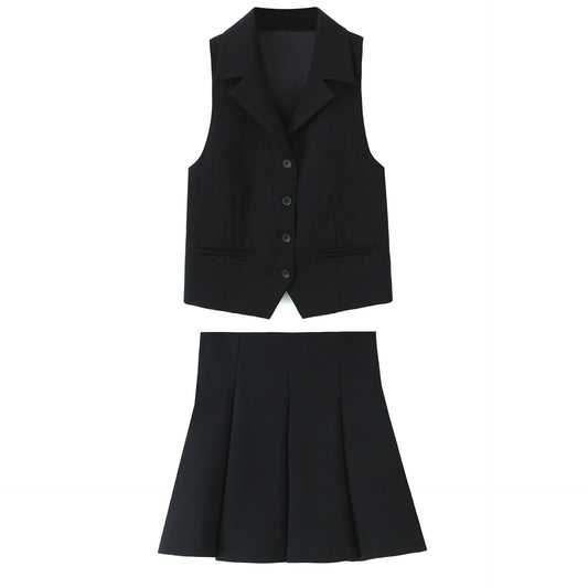 Spring Solid Color Sleeveless Shirt Style Straight Cut Vest Loose Mini Skirt Women