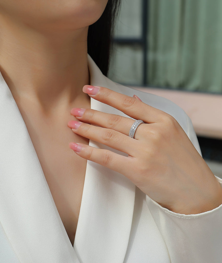 Cold Moonlight - Set With Top-quality Moissanite S925 Silver And Platinum-plated Diamond Wedding Ring. The Ring Can Be Inspected With A Diamond Pen