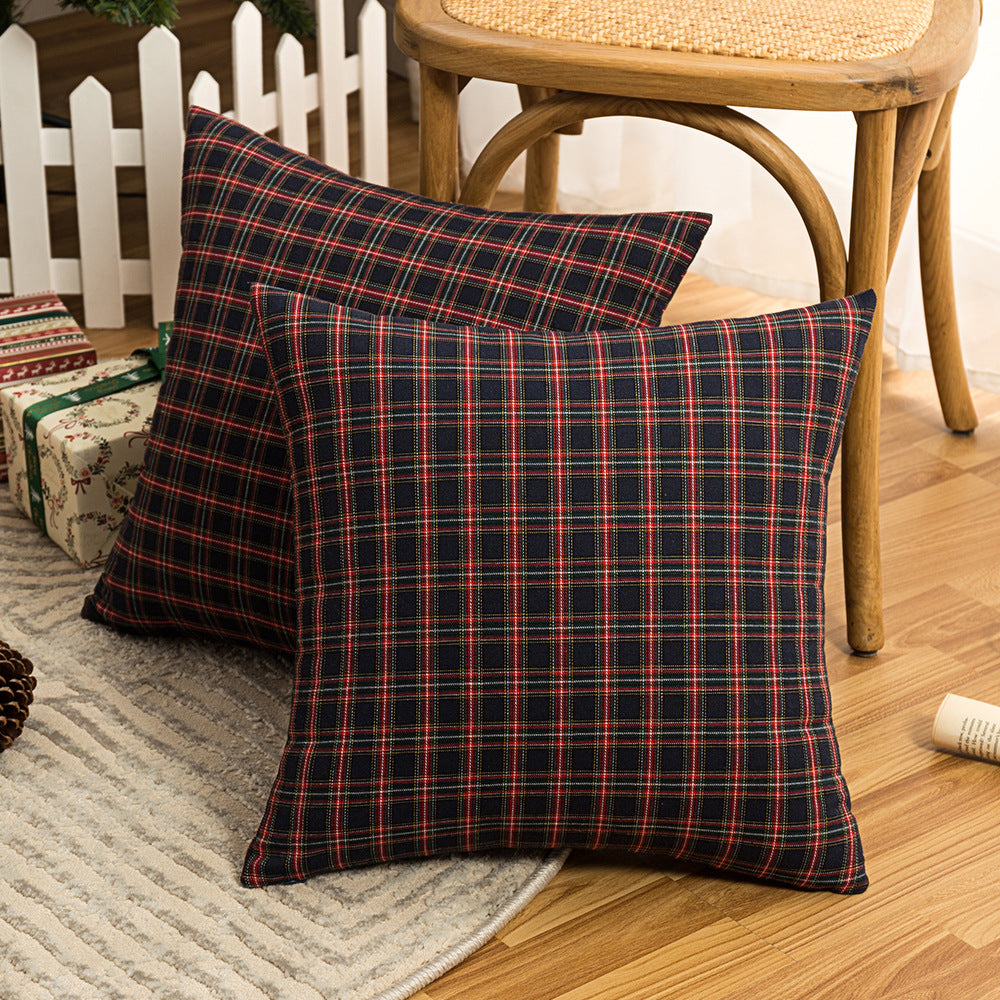 Living Room Christmas Plaid Polyester Cotton Pillowcase