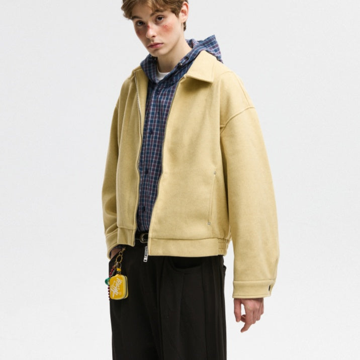 Retro Deconstructed Wool Jacket Men's Lapel Loose Zip-up Coat