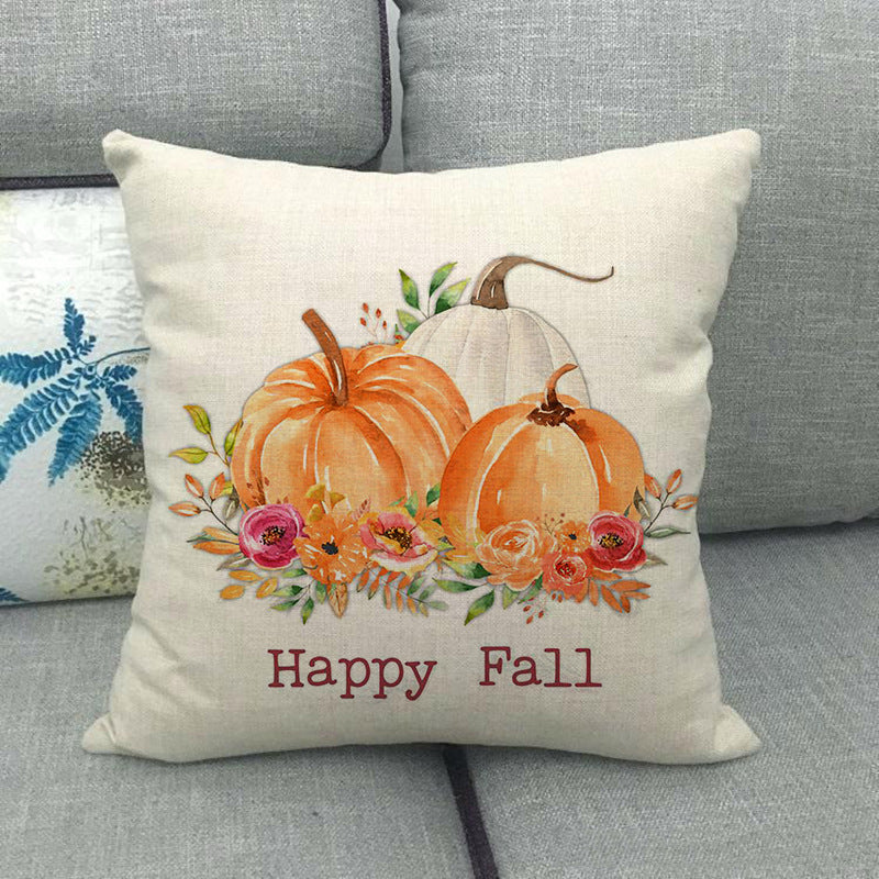 Painted pumpkin linen pillowcase