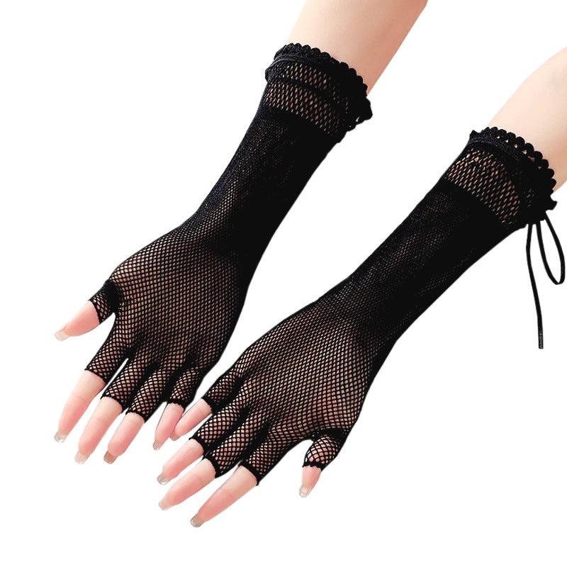 Halloween Anime Sexy Lace-up Sexy Mesh Lace-up Long Gloves
