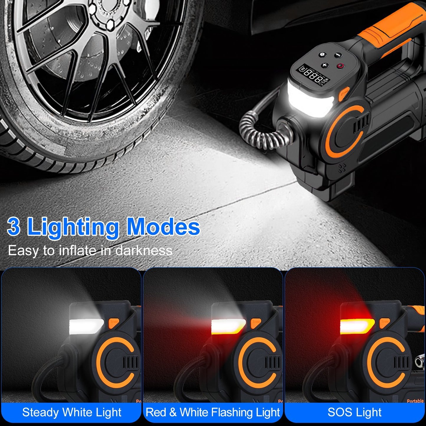 1Pc 140W 150PSI 21V Battery Powered Tire Inflator Cordless Air Inflator Digital Air Compressor With LED Light For Cars Motorcycles Bicycles Balls