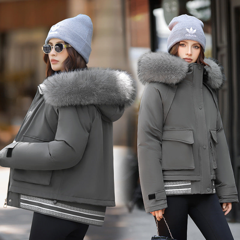 Russian Stitching Jacket Female Thicken Big Fur Collar Cotton Coat Jacket