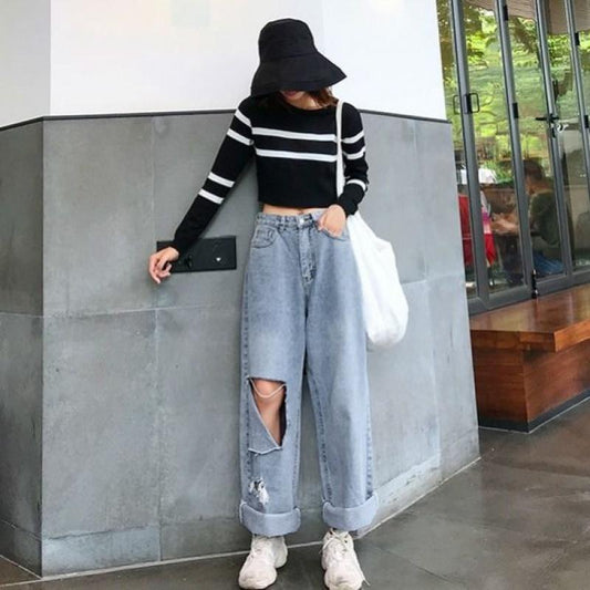 High Waist Loose All-match Chic Student Wide-leg Trousers