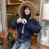 Thick Warm Hooded Short Big Fur Collar Loose Petite Cotton-padded Coat