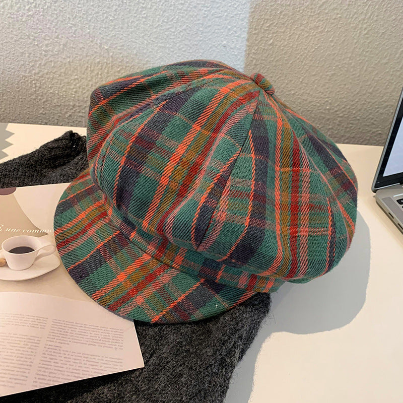 Retro Colored Plaid Clouds Beret Women