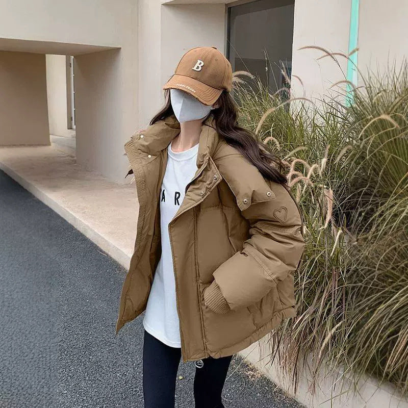 Gray With Heart Short Down Jacket Plus Size Women's Bread Coat