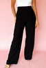 Black Pleated Detail Pull On High Elastic Waist Loose Straight Pants