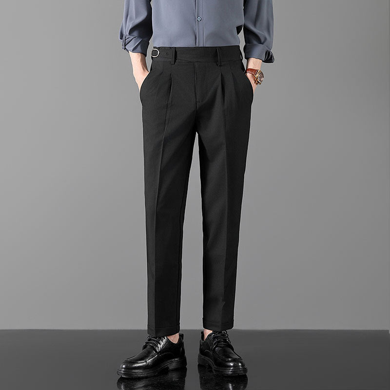 Mens Slim-Fit Straight-Leg Trousers In British Style