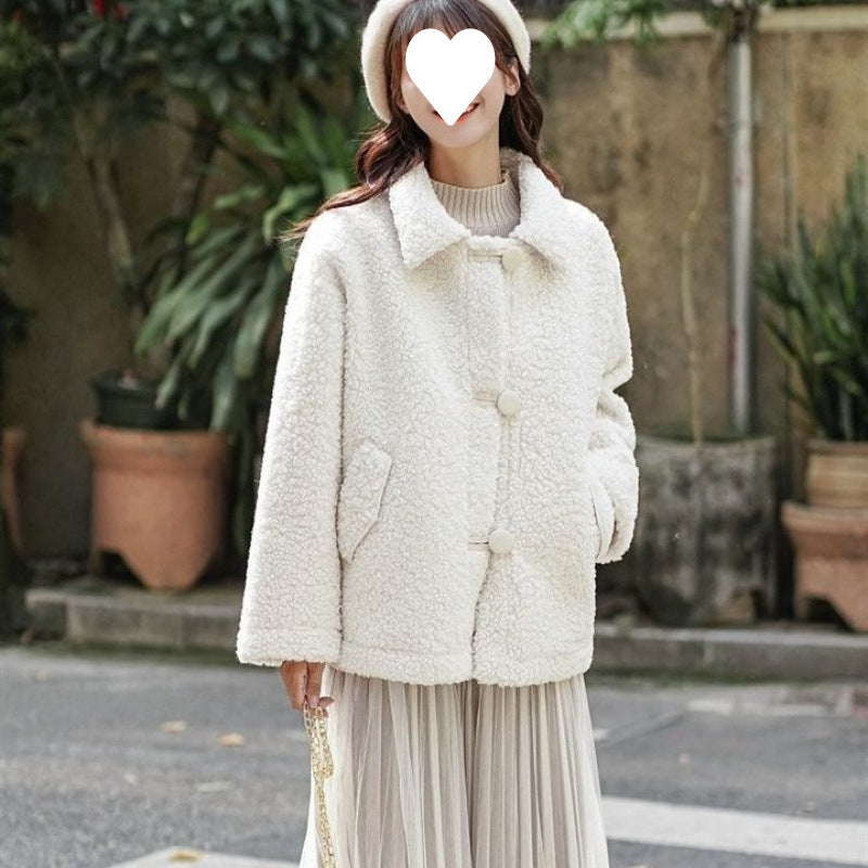 Lamb Wool Coat Female Fleece-lined Thick Loose