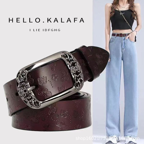 Retro Pin Buckle Printed Belt Fashion Casual Decorative Jeans Pant Belt