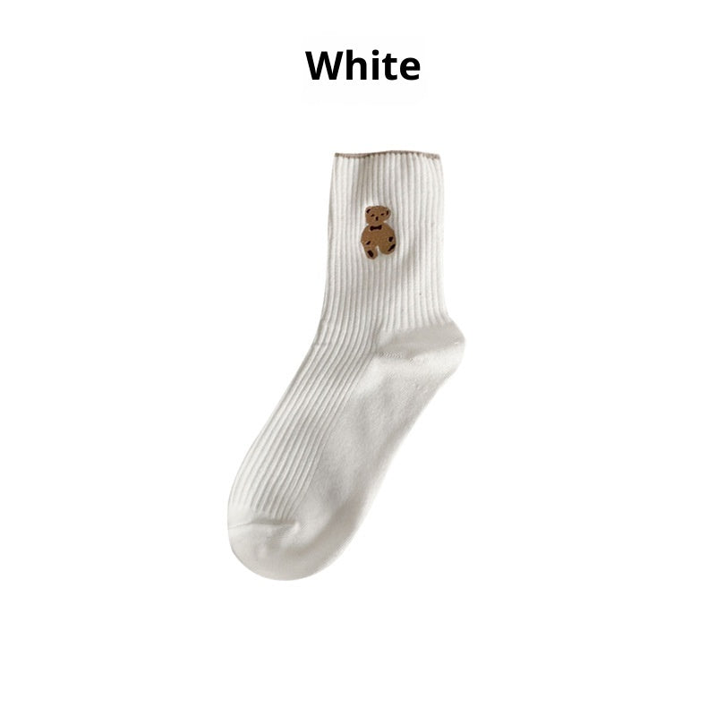 Mid-calf Retro Style Bear Japanese School Style Autumn And Winter Women's Stack Socks