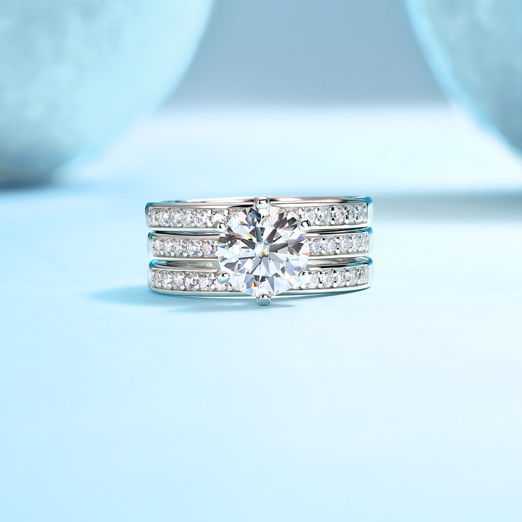 Surging - A Wedding Ring Set With 2-carat Top-quality Moissan S925 Silver And Platinum-plated Diamond Can Be Inspected With A Diamond Pen