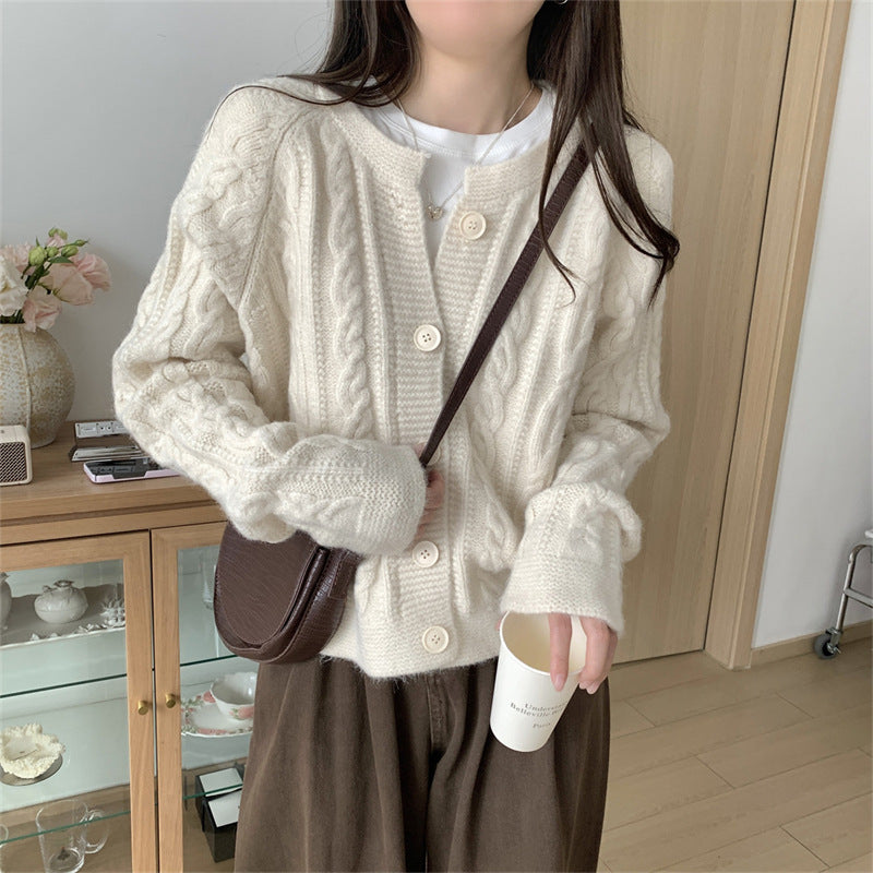 Gentle Soft Twist Knit Cardigan Women Loose Short