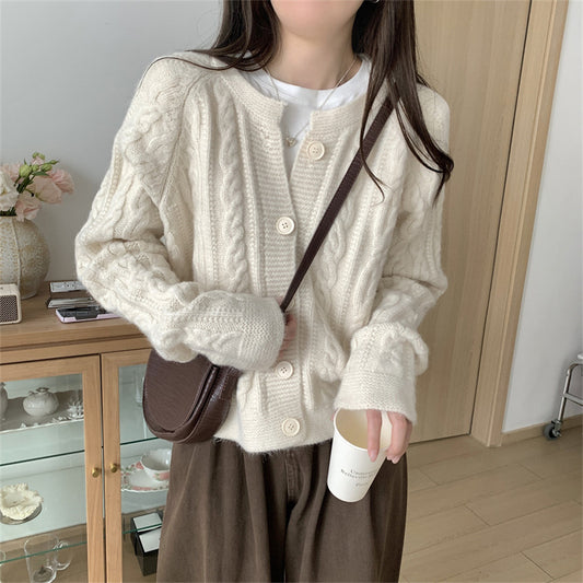 Gentle Soft Twist Knit Cardigan Women Loose Short