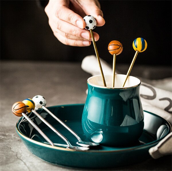 Spherical spoon stainless steel coffee spoon creative golden spoon dessert spoon mixing spoon small round spoon card milk small spoon