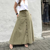 Women's Solid Color High-Waisted A-Line Skirt With Slit And Button Detail Flared Midi Skirt With Pockets For Spring & Fall