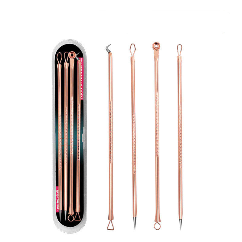 Rose Gold Stainless Steel Acne Needle 4-piece Tool Beauty Acne Blackhead Acne Clip Tool Set
