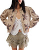 Washed Cotton Maple Leaf Affixed Cloth Embroidered Women's Coat Cotton-padded Jacket