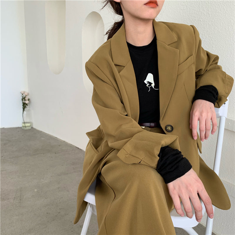 Coffee Color Suit Jacket Women Loose And Thin Western Style Wide-leg Pants Fashion