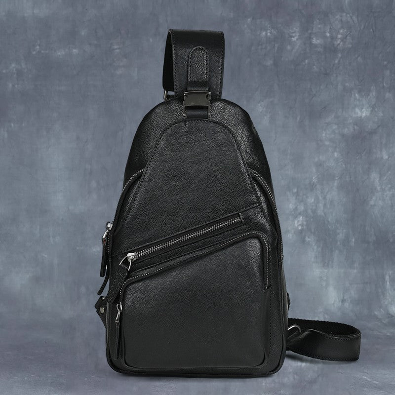 Men's Chest Crossbody Genuine Leather Retro Hand-rubbed Large Capacity Messenger Bag