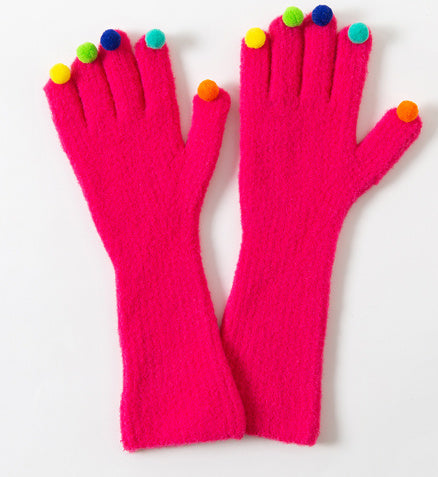 Colorful Plush Ball Gloves Winter Women's Cute Student Cycling Thickened