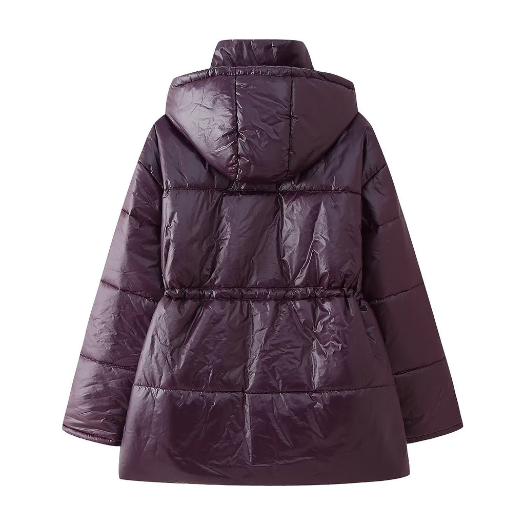 Casual Hooded Solid Color Zipped Cotton-padded Jacket