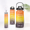 3-in-1 Gradient Color Motivational Water Bottles Set Plastic Straw Double Drink Translucent Outdoor Sports Bottle