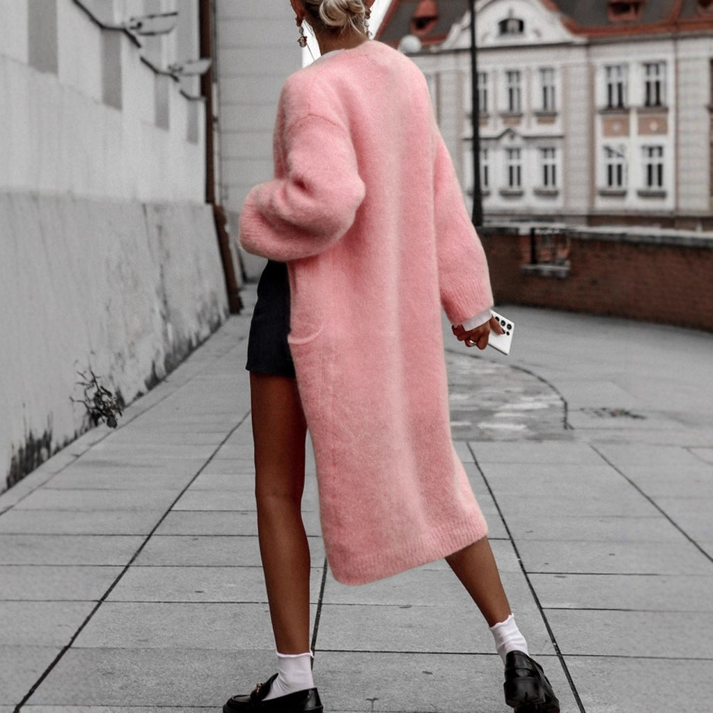 Women's Autumn And Winter Elegant Mid-length Loose Pockets Sweater Coat