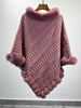 Fur Collar Oversized Knit Pullover Shawl Cloak