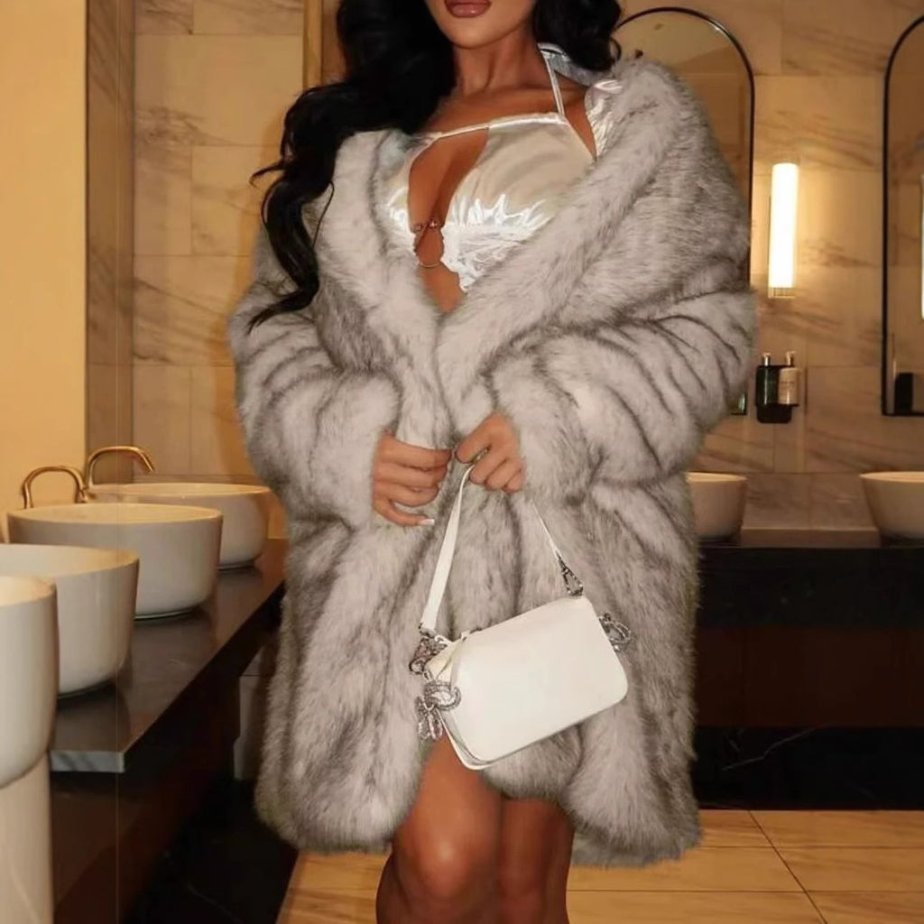 European And American Autumn And Winter Women's Fur Collar Artificial Fur Faux Fur Coat