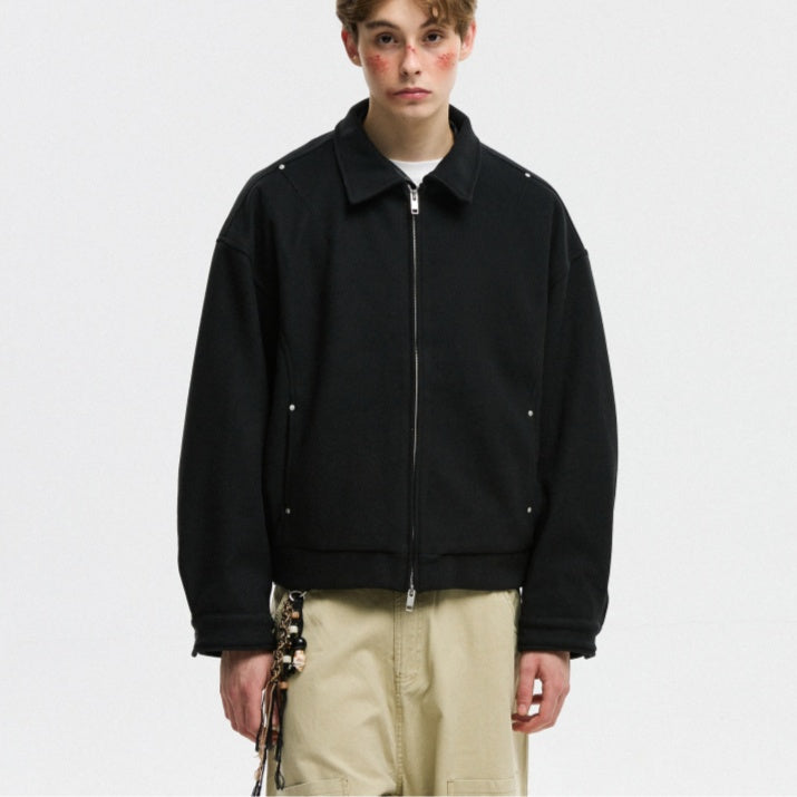 Retro Deconstructed Wool Jacket Men's Lapel Loose Zip-up Coat