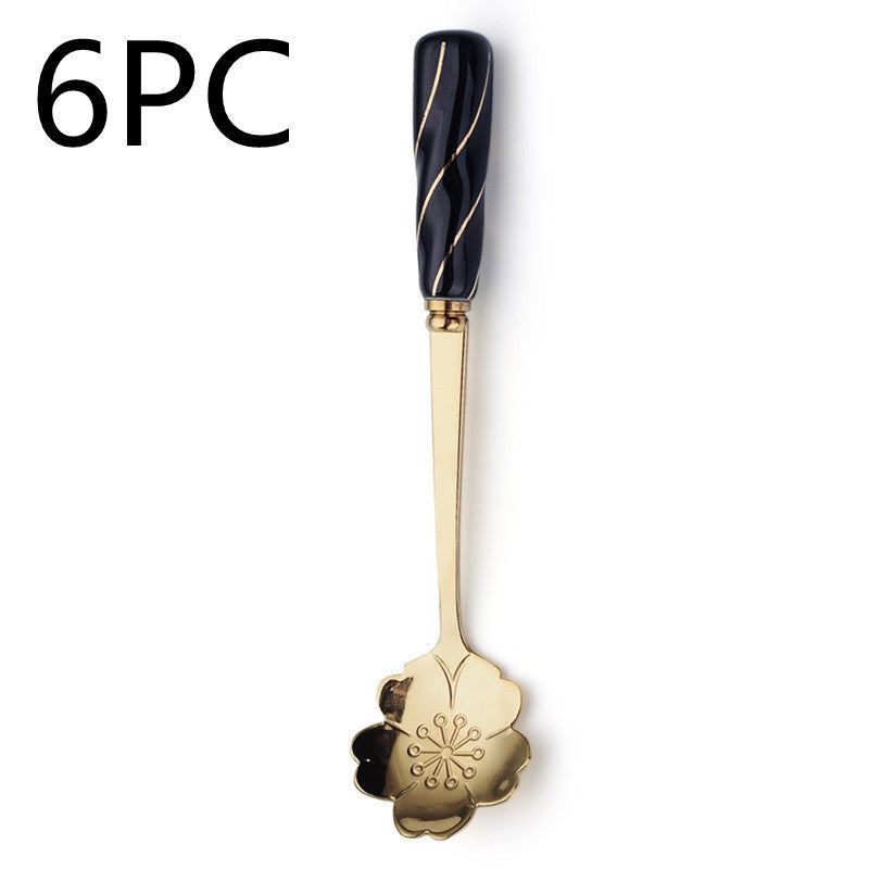 Stainless Steel Flower-shaped Spoon Surface Ceramic Handle Spoon Mixing Spoon