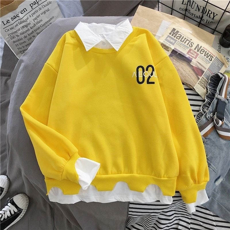 Lazy Style Fake Two Thin Spring And Autumn New Patchwork Sweater