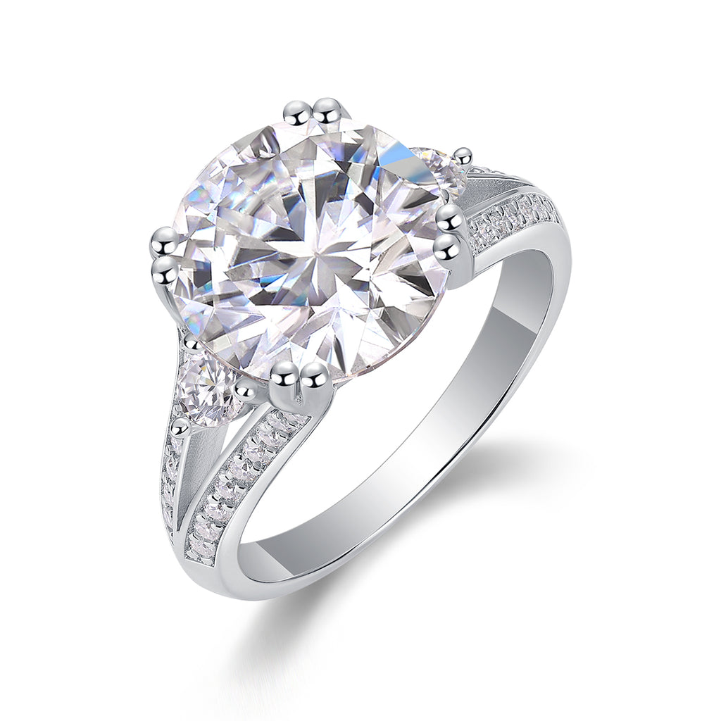 Elegant Radiance - A 5-carat Top-quality Moissanite S925 Silver Diamond Wedding Ring With Gold Plating. The Ring Can Be Inspected With A Diamond Pen