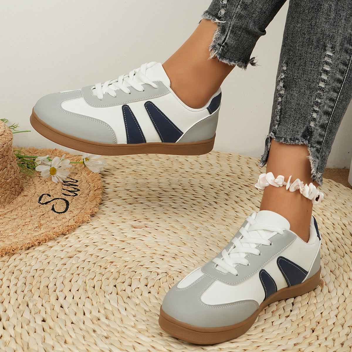 Women's Fashion Colorblock Flat Casual Shoes