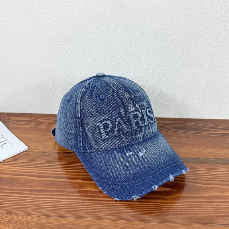 Washed Denim With Hole Baseball Cap Sun-poof Peaked Cap