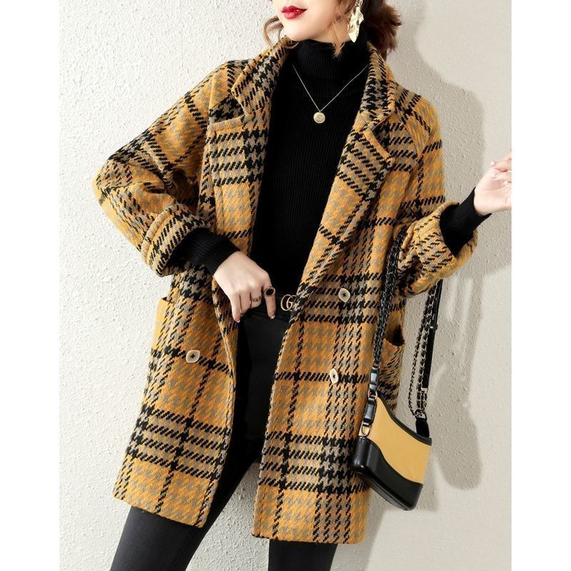 Buckle Lapel Long Sleeve Fashion Hepburn Style Woolen Coat