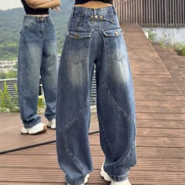 Retro Baguette Banana Pants Figure-flattering Denim Jeans For Women