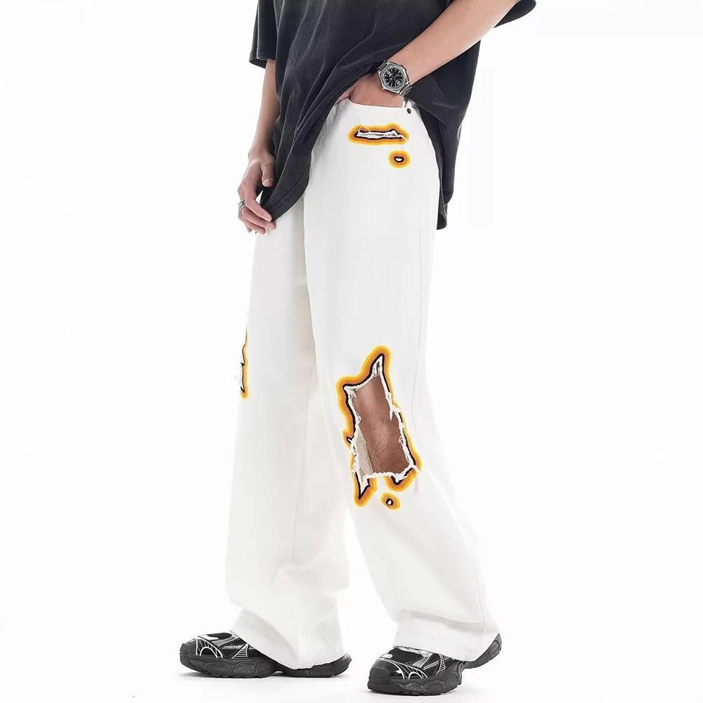 بنطلون فضفاض بتصميم ريترو مغسول وممزق ومطرز