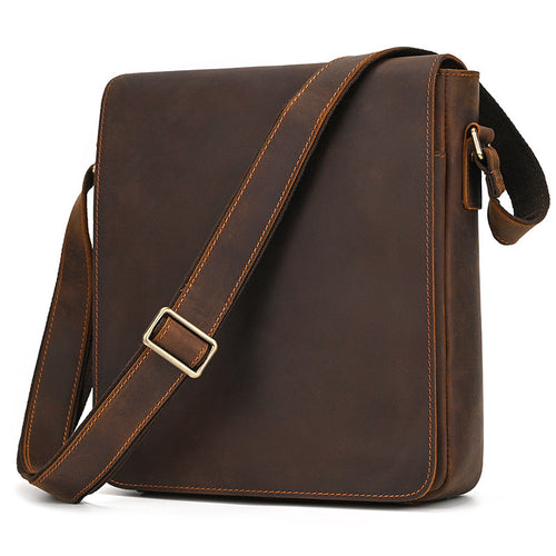 First Layer Cowhide Flip Shoulder Men's Leather Shoulder Bag Crazy Horse Leather Crossbody Bag