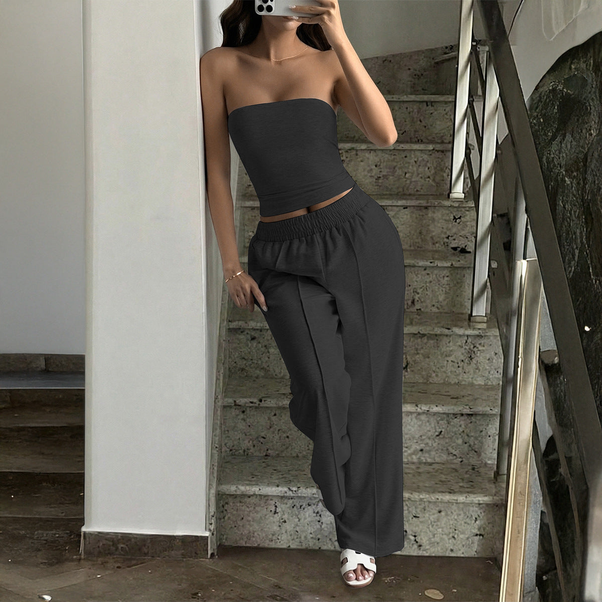 Tube-top Vest And Casual Long Pants Set For Women